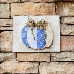 Rustic Glam Gold and Blue Pumpkin Sign
