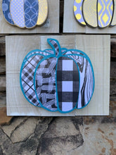 Load image into Gallery viewer, Black, White and Turquoise Rustic Pumpkin Sign
