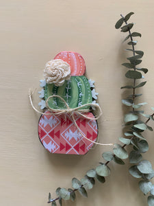 Hand-scrolled, hand-painted Wooden Cactus--perfect for tiered tray, mantle or as shelf-sitter--Boho Style
